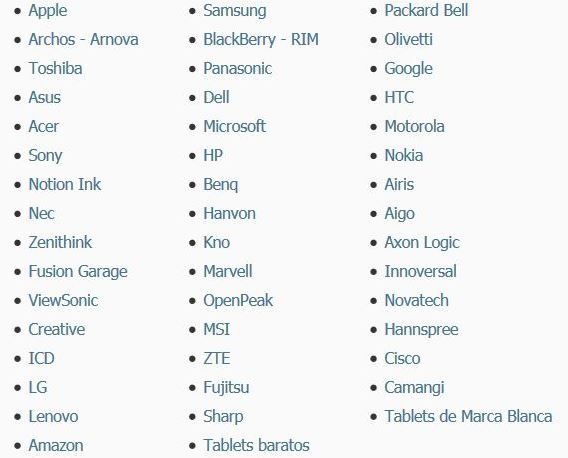 Listado de marcas